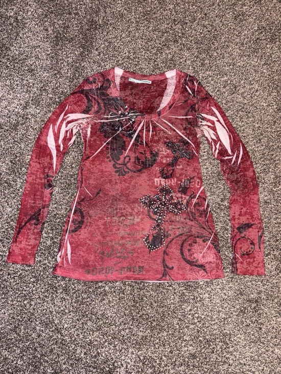 Maurices Tops - Y2K grunge alt long sleeve shirt with crosses and sequins